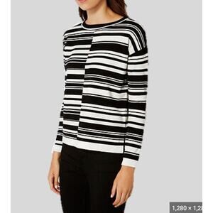 Karen Millen Sweater Womens Large Black White Striped Colorblock Knit